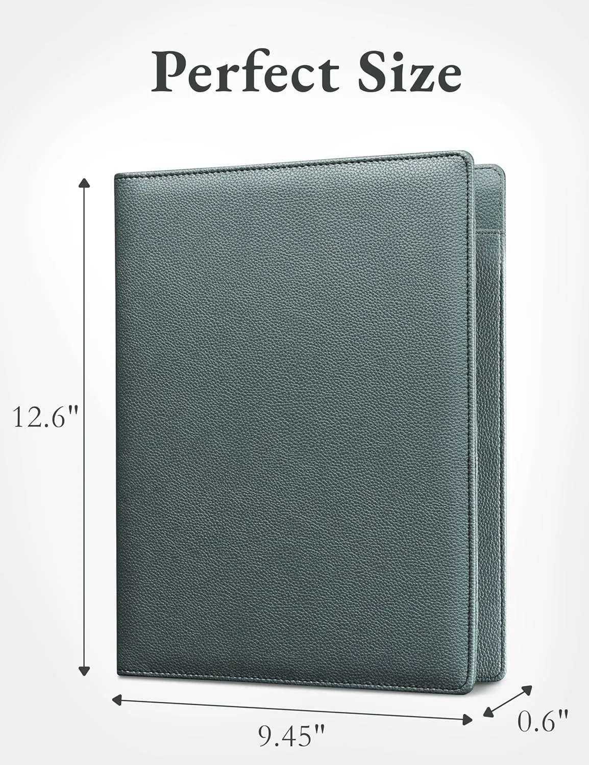 Mymazn Padfolio Portfolio Folder, Faux Leather Interview Resume Folder with Document Organizer & Business Card Holder, Letter-Sized Notepad Legal Pad Holder for Men Women (Grey Green)
