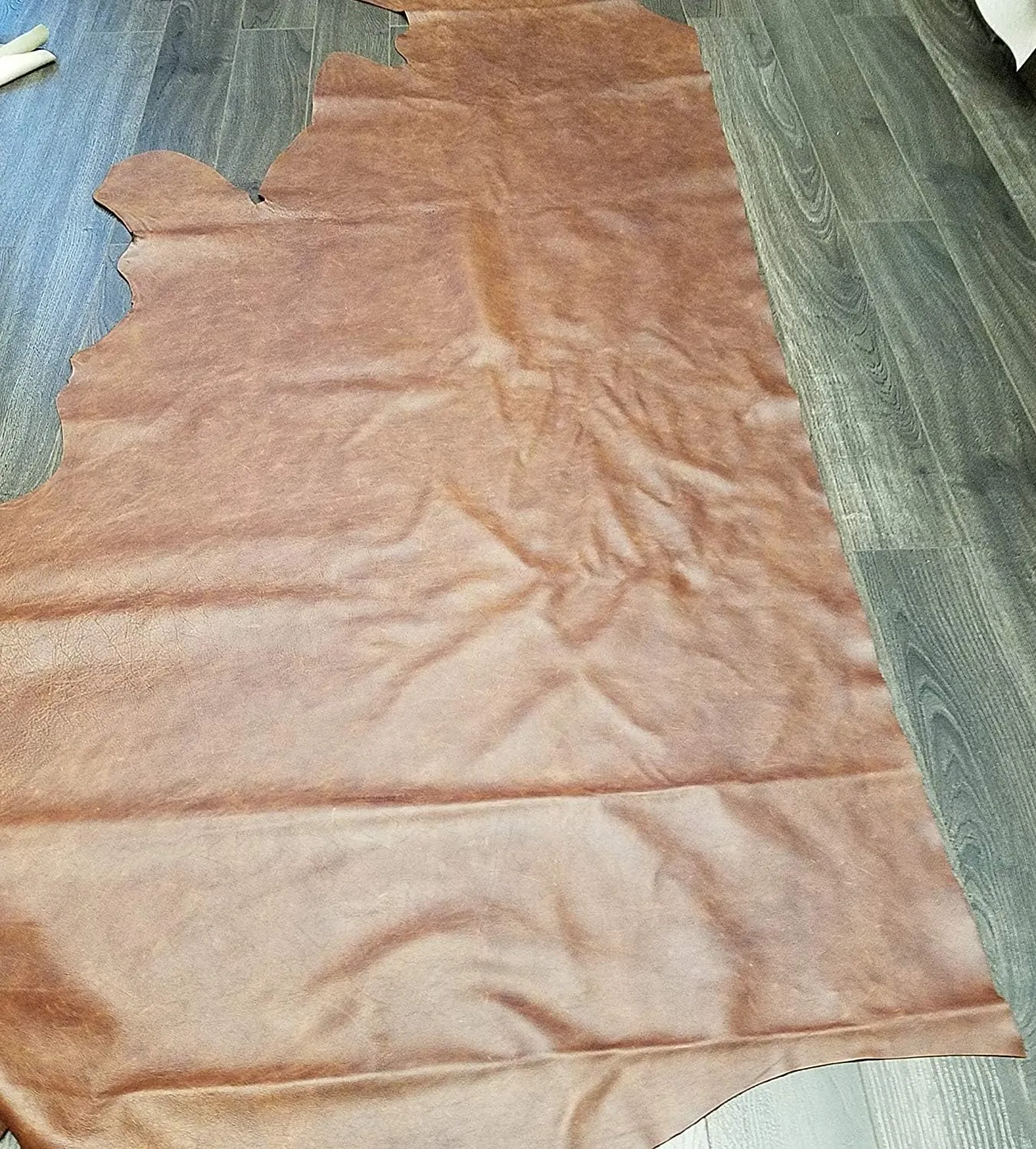 NAT Leathers Brown Vintage Two Tone Soft Upholstery Chap Cowhide 2.5 oz Genuine Leather Hide Skin 22 to 24 Square Feet (33"x55") Produced in Italy (Brown)