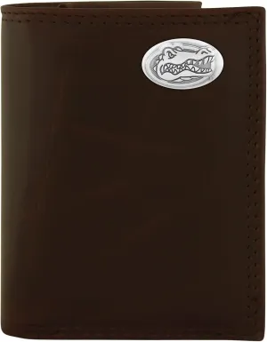 NCAA Florida Gators Brown Wrinkle Leather Trifold Concho Wallet, One Size