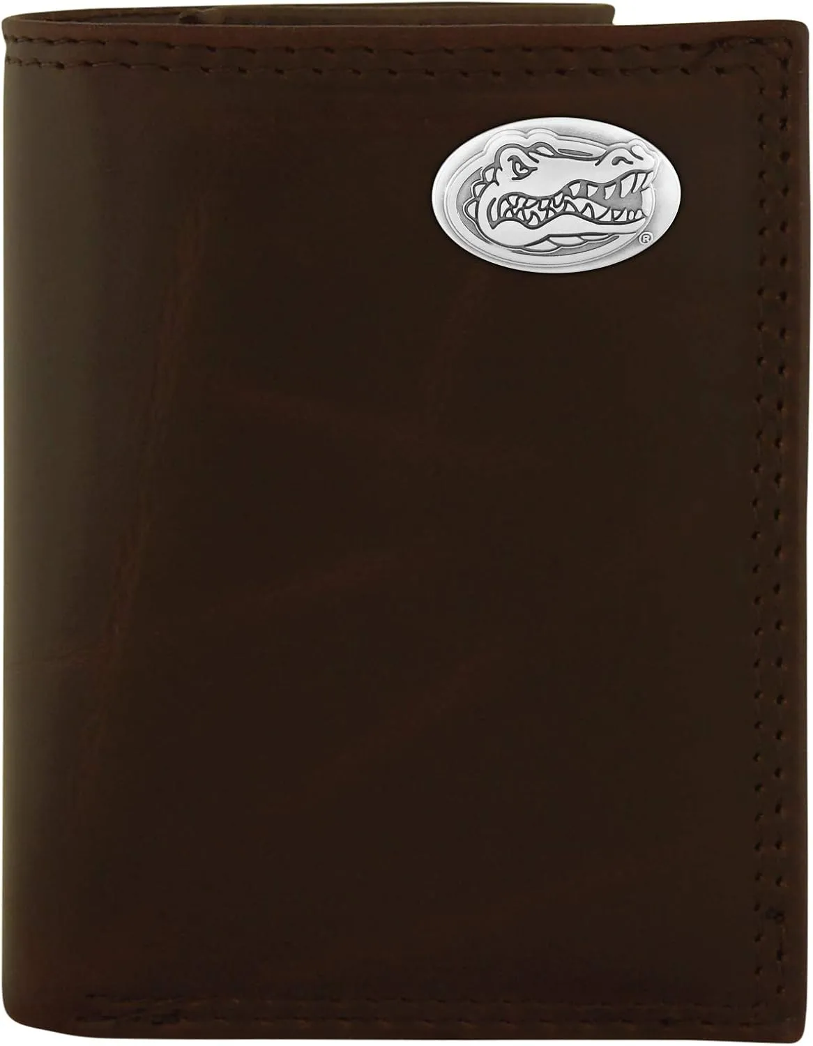 NCAA Florida Gators Brown Wrinkle Leather Trifold Concho Wallet, One Size