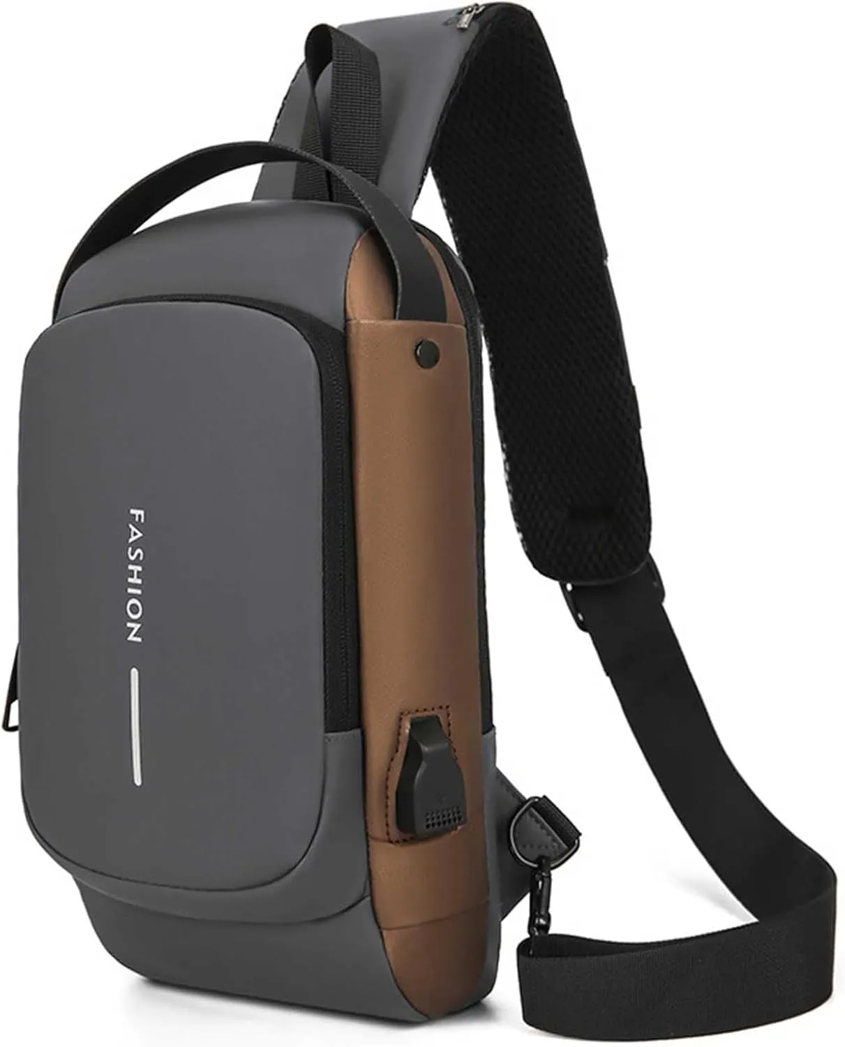 New Carbon Fiber Streamline Anti-theft Sling Bag, Carbon Fiber Sling Bag,Crossbody Backpack USB Waterproof Chest Daypack (Gray)