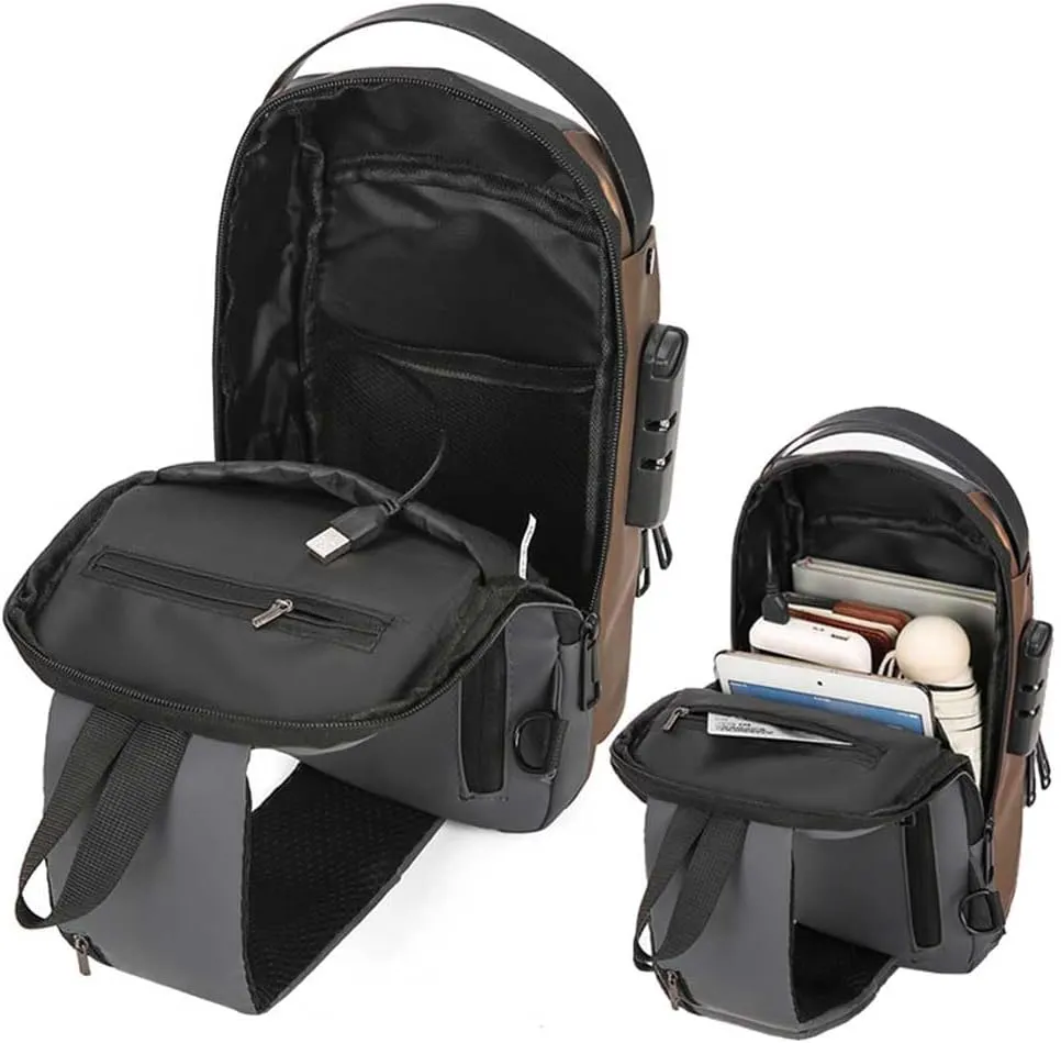 New Carbon Fiber Streamline Anti-theft Sling Bag, Carbon Fiber Sling Bag,Crossbody Backpack USB Waterproof Chest Daypack (Gray)