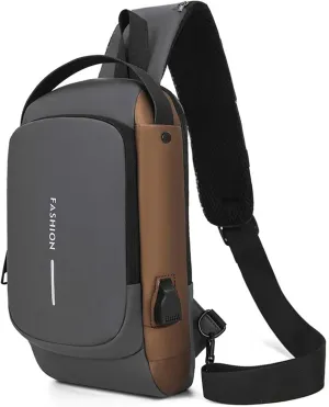 New Carbon Fiber Streamline Anti-theft Sling Bag, Carbon Fiber Sling Bag,Crossbody Backpack USB Waterproof Chest Daypack (Gray)