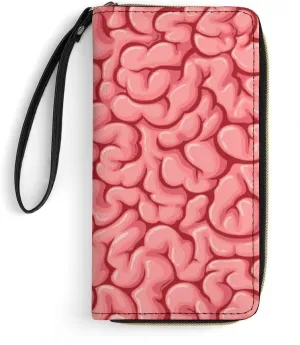 Niapessel Women's Wallets, Funny Brain Print Large Zip Around Leather Travel Long Purse with Wrist Strap Card Cases & Money Organizers