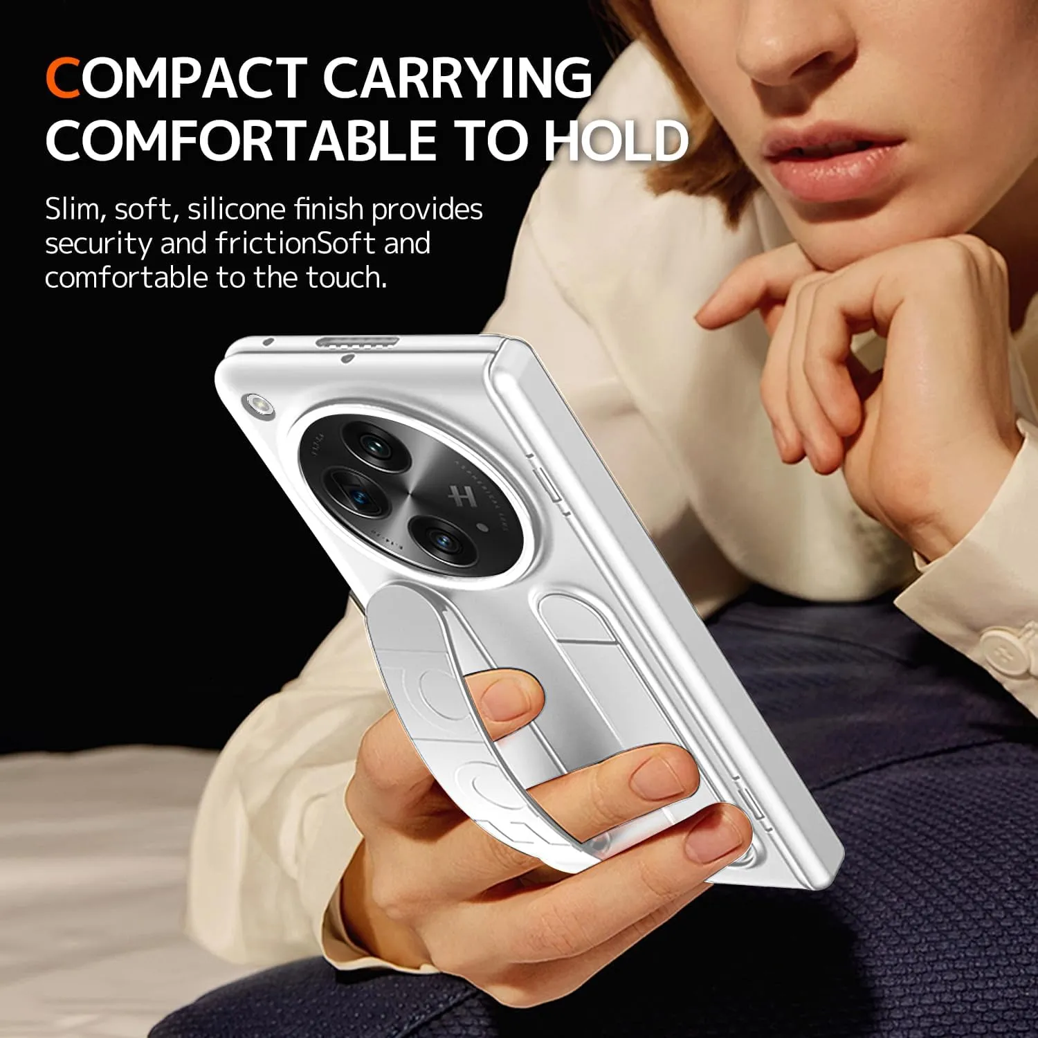 NINKI Kickstand Cover for OnePlus Open Case with Hand Strap,Shockproof Hinge Protection Grip Cases for OnePlus Open Cover with Handle,Screen Protector Covers for OPPO Find N3 Case with Kickstand White