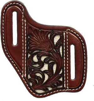 NOCONA Knife Sheath Leather Ivory Underlay Pierced Floral Brown