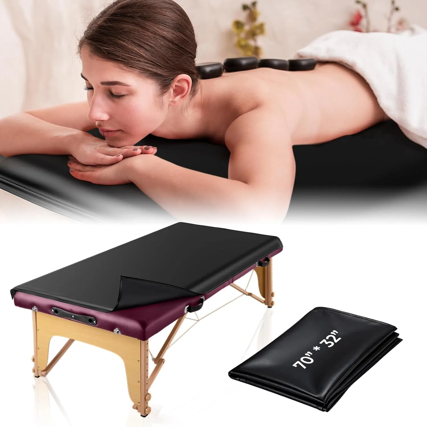Noverlife 70x32in Massage Table Cover Protector, PU Leather Wax Bed Cover for Esthetician Massage Table Pad, Vinyl Replacement Cover Protector Waterproof Reusable Spa Bed Cover for Beauty Salon Tattoo