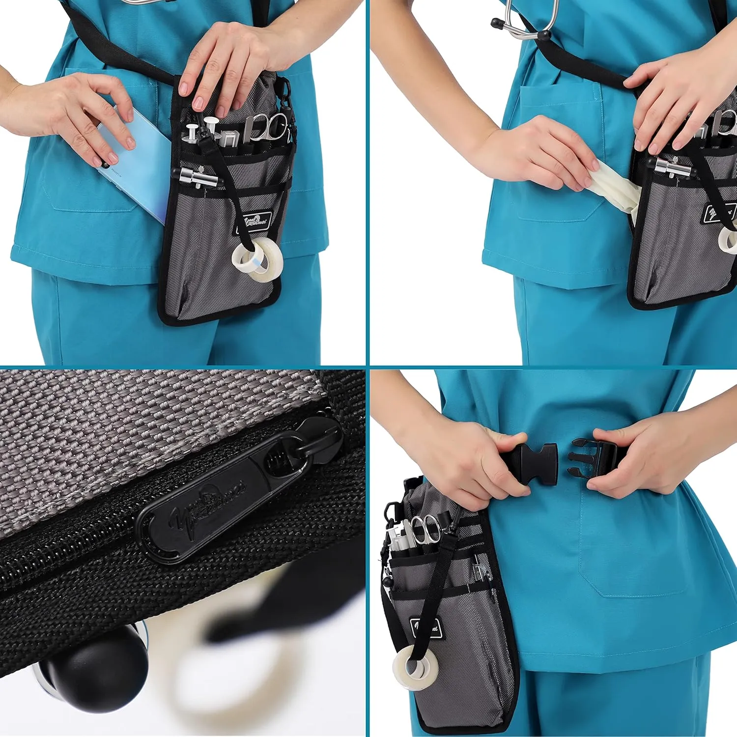 Nurse fanny pack Nurse Fanny Pack for Work Kit Practical Waist Bag for Nurses Fanny Pack for Basics Nurse Utility Belt Organizer Bag (YR-HS-S-Grey)