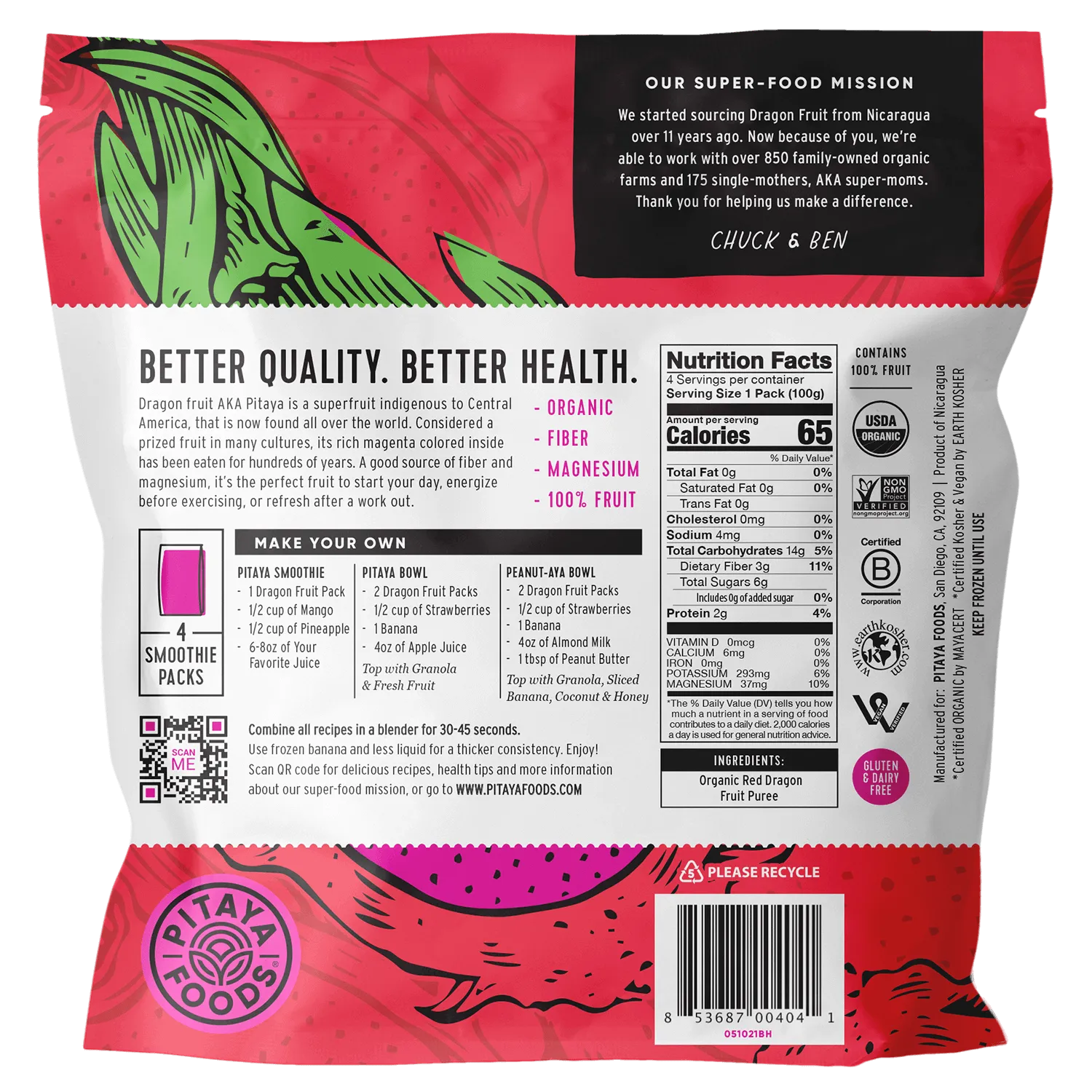Organic Dragon Fruit Smoothie Packs Case