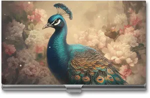Oriental Peacock Pattern Business Card Case for Women Or Men Snaps Closed Portable Name Holder Credit Card Holder for Business Meeting Use