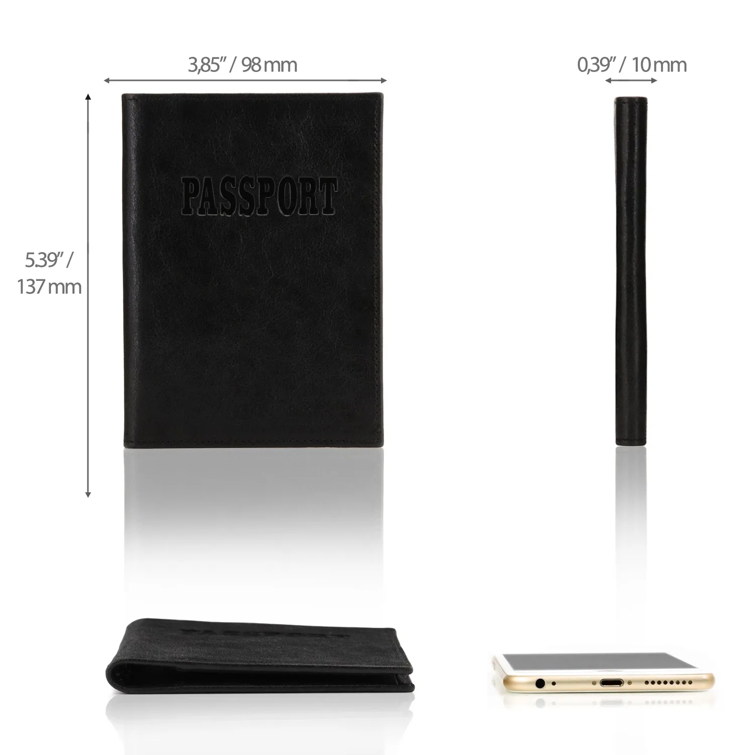 Otto Angelino Real Leather Passport Wallet - RFID Blocking and Baggage Tag - Unisex