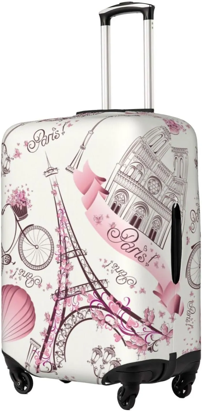 Paris Eiffel Tower Luggage Suitcase Covers Elastic Washable Romantic Travel Luggage Protector Travel Suitcase Protective Cover For Kid And Adult, S (Fit 18-21 Inch Luggage)