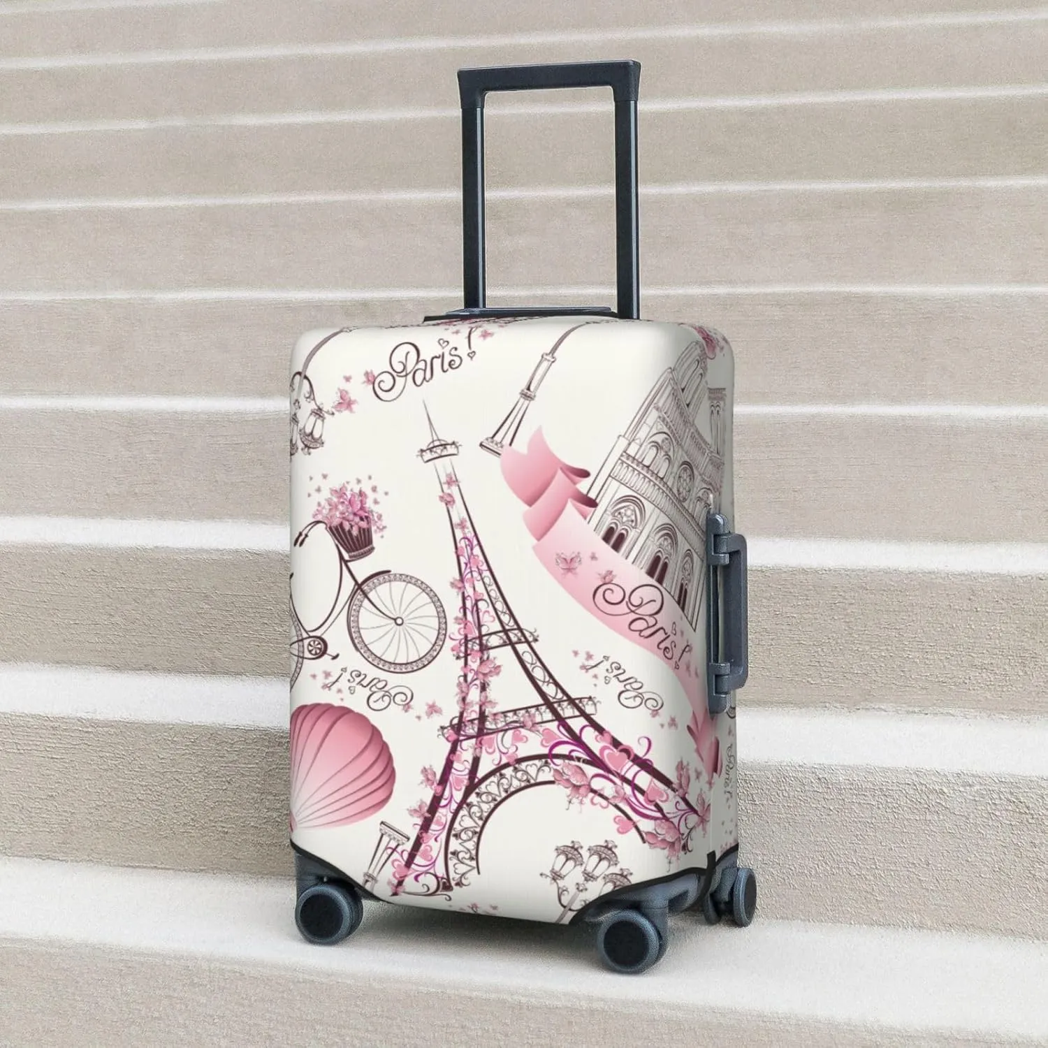 Paris Eiffel Tower Luggage Suitcase Covers Elastic Washable Romantic Travel Luggage Protector Travel Suitcase Protective Cover For Kid And Adult, S (Fit 18-21 Inch Luggage)