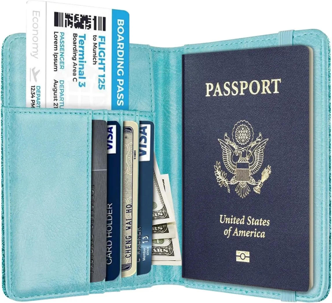 Passport Holder Cover Travel RFID Blocking Passport Cover Rose Gold Cute Flowers Passport Wallet with Elastic Band for Women