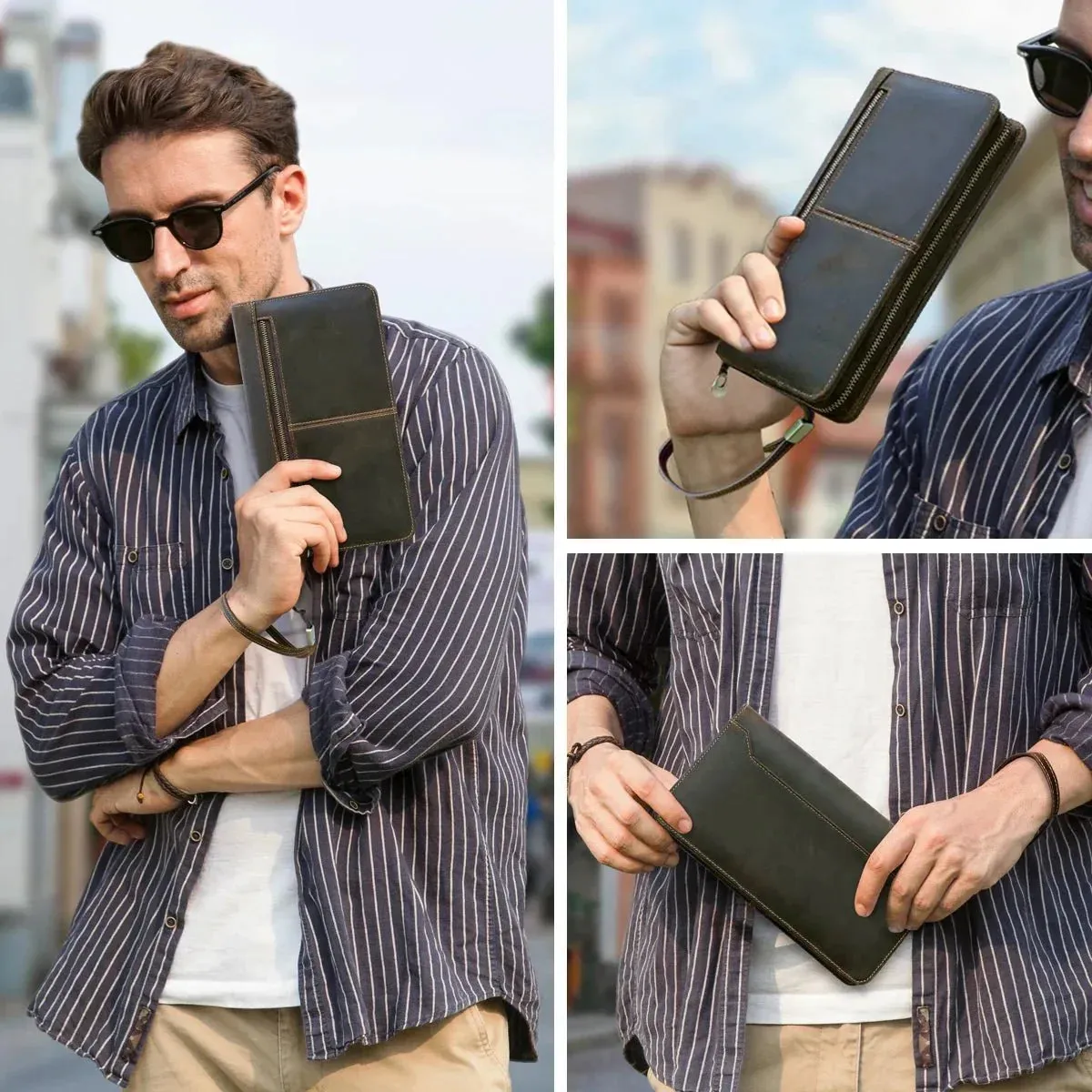 Passport Wallet, AirTag, Travel Genuine Leather, Boarding Pass Holder