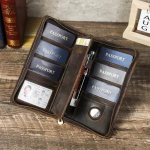 Passport Wallet, AirTag, Travel Genuine Leather, Boarding Pass Holder