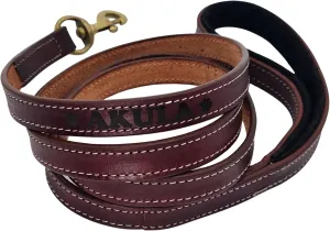 Pawficer Heavy Duty 6 ft Thick Bridle Leather Dog Leash with Soft Suede Leather Padded Handle and Laser Engraved Personalized Name (6 Ft, Cherry: with Engraved Name)