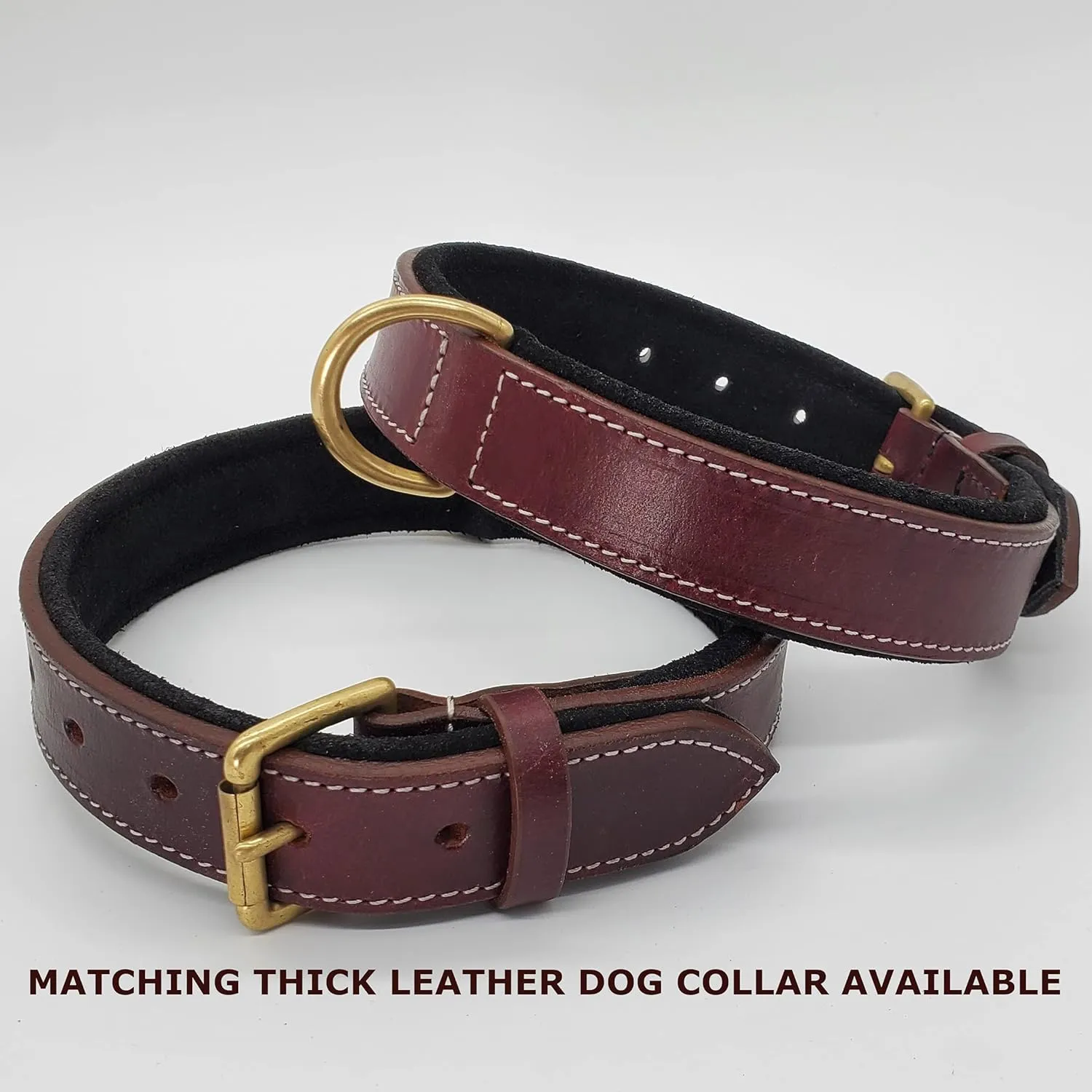 Pawficer Heavy Duty 6 ft Thick Bridle Leather Dog Leash with Soft Suede Leather Padded Handle and Laser Engraved Personalized Name (6 Ft, Cherry: with Engraved Name)