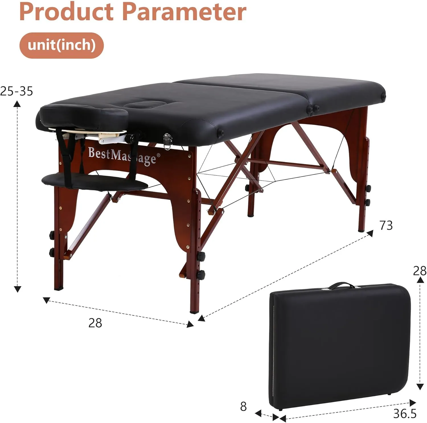 PayLessHere Massage Bed Portable Massage Table 77" L 28" W 2" THK Lash Bed 2 Folding Heigh Adjustable PU Leather Spa Table with Oxford Bag for Spa Footmassage Facial CareSpa Tattoo