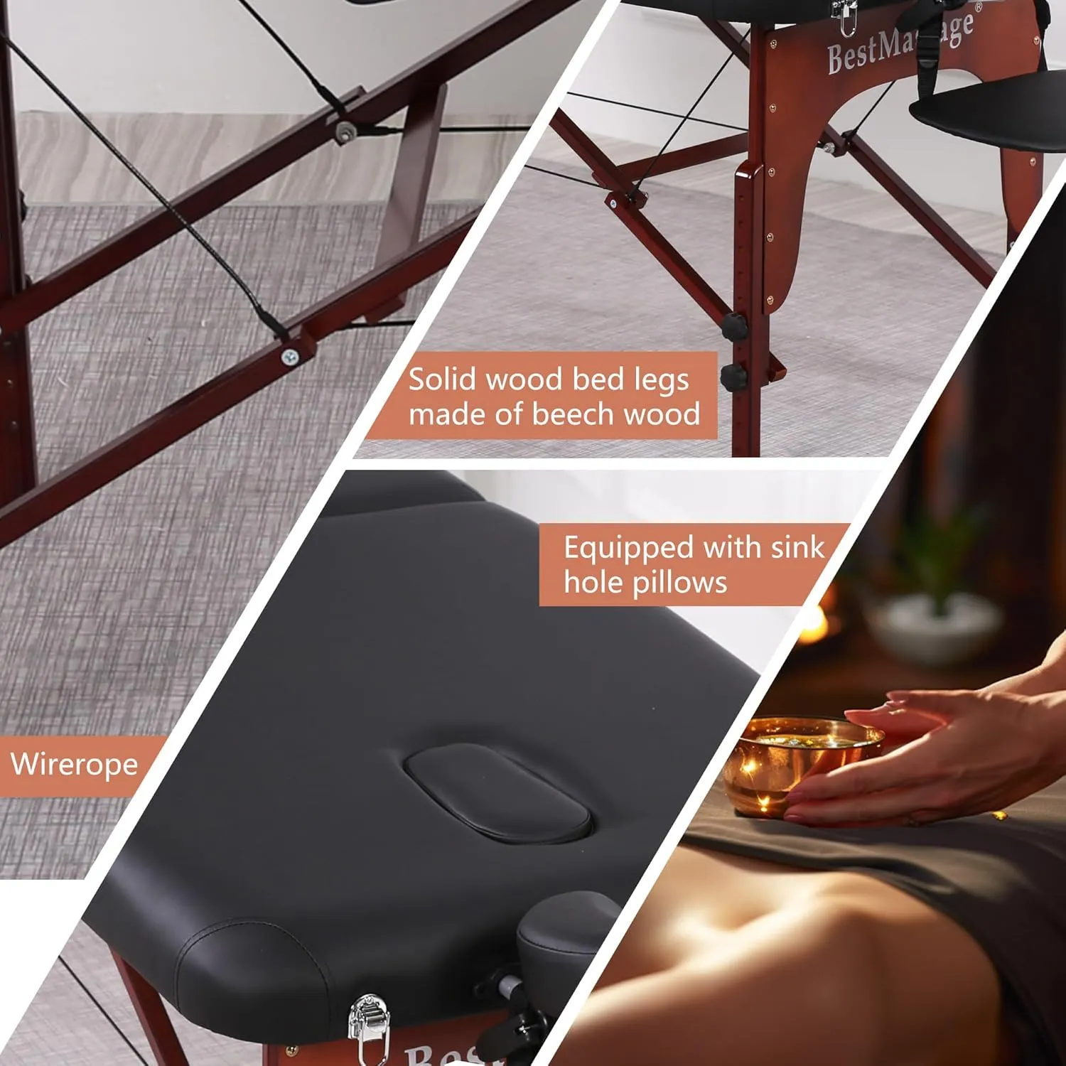 PayLessHere Massage Bed Portable Massage Table 77" L 28" W 2" THK Lash Bed 2 Folding Heigh Adjustable PU Leather Spa Table with Oxford Bag for Spa Footmassage Facial CareSpa Tattoo