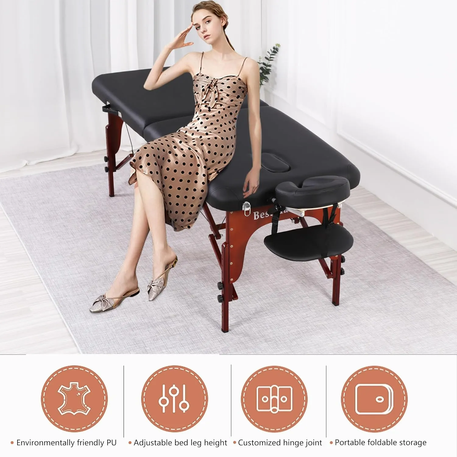 PayLessHere Massage Bed Portable Massage Table 77" L 28" W 2" THK Lash Bed 2 Folding Heigh Adjustable PU Leather Spa Table with Oxford Bag for Spa Footmassage Facial CareSpa Tattoo