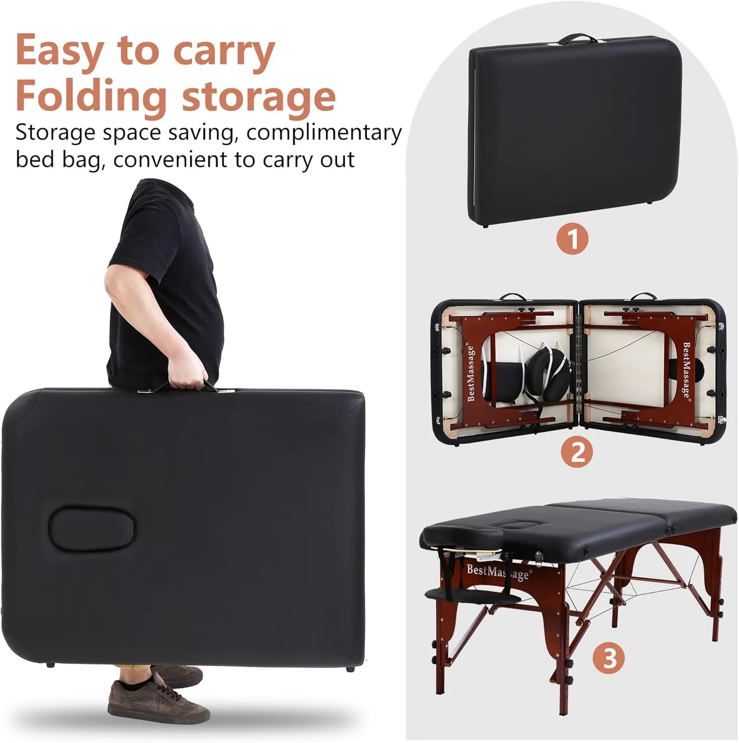 PayLessHere Massage Bed Portable Massage Table 77" L 28" W 2" THK Lash Bed 2 Folding Heigh Adjustable PU Leather Spa Table with Oxford Bag for Spa Footmassage Facial CareSpa Tattoo