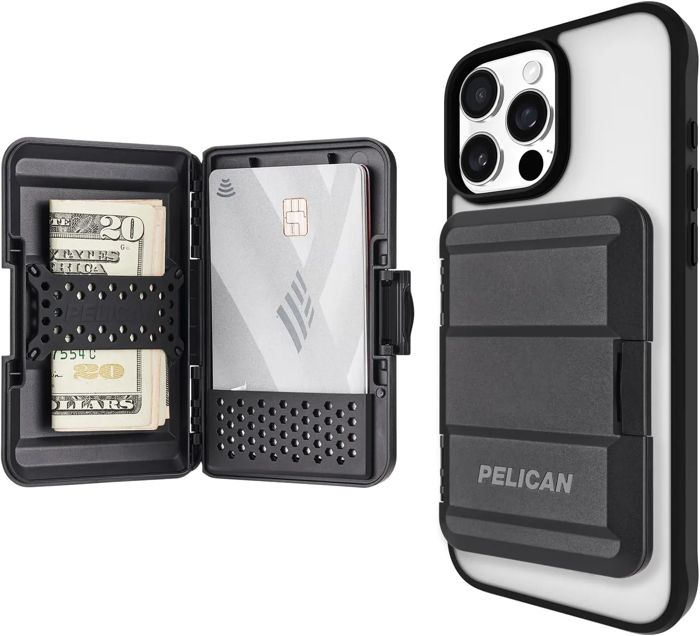 Pelican MagSafe Wallet for iPhone - Heavy Duty MIL-STD Snap-On Phone Magnetic Wallet and Phone Card Holder - Detachable and Slim Hard Case for iPhone 16 Pro Max /15 Pro Max/14/13/12 Series - Black