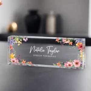 Personalized Acrylic Nameplates Customized Name Floral Office Nameplates Office Decor Gifts Suitable For Colleagues Bosses Employees Teachers Unique Exclusive Gifts Nameplates