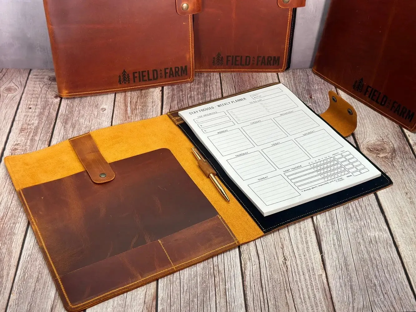 Personalized Leather Portfolio with Notepad & Planner
