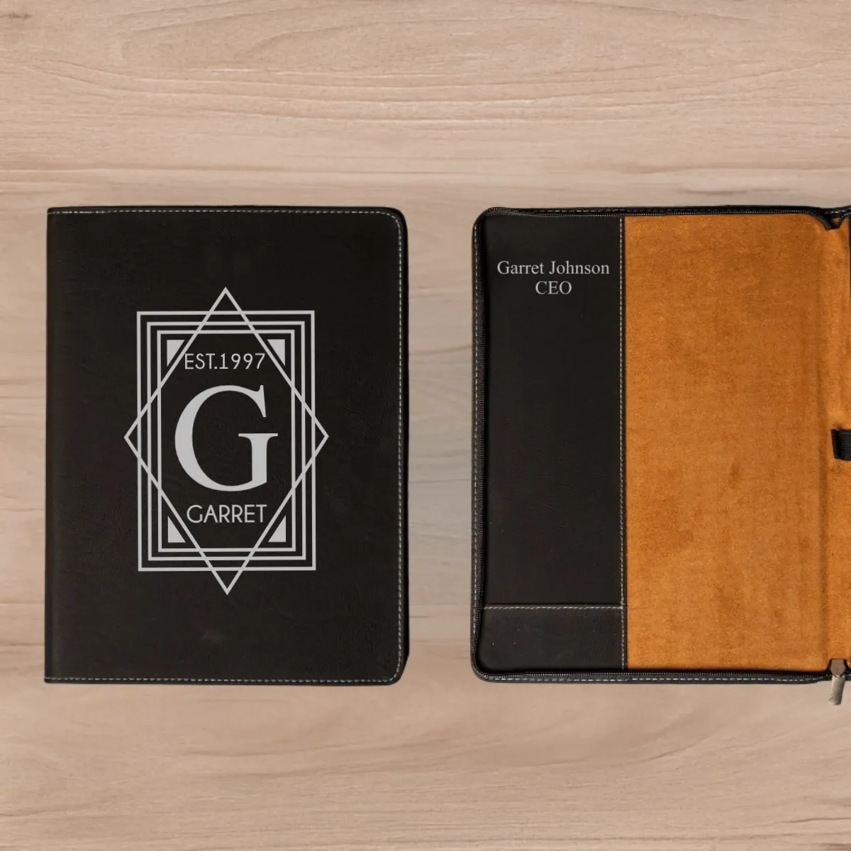 Personalized Leather Portfolios - Black & Rustic Signature Designs