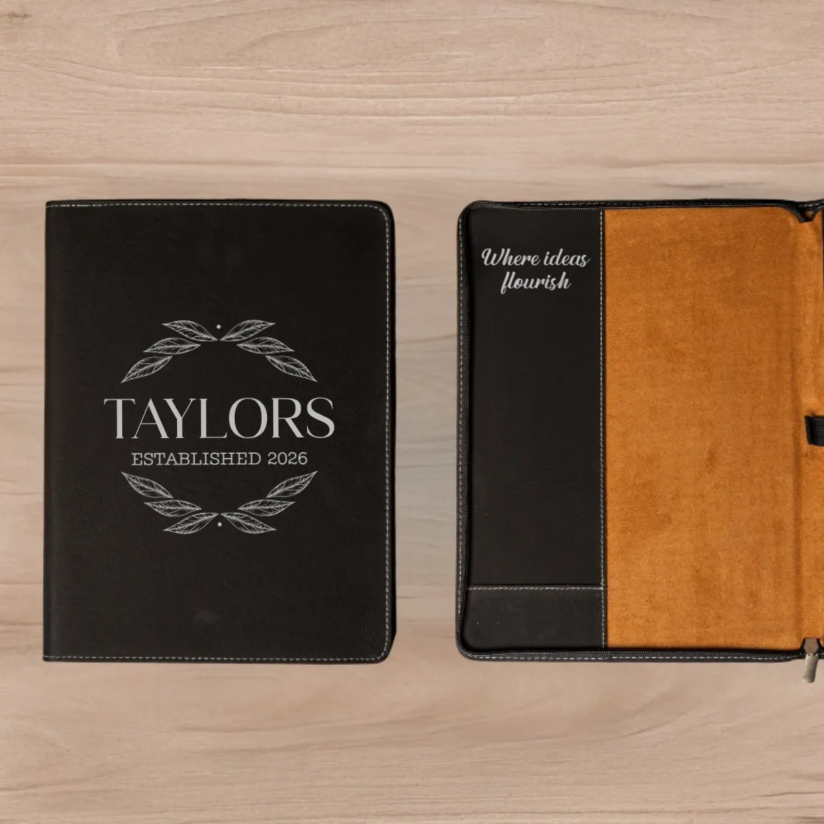Personalized Leather Portfolios - Black & Rustic Signature Designs