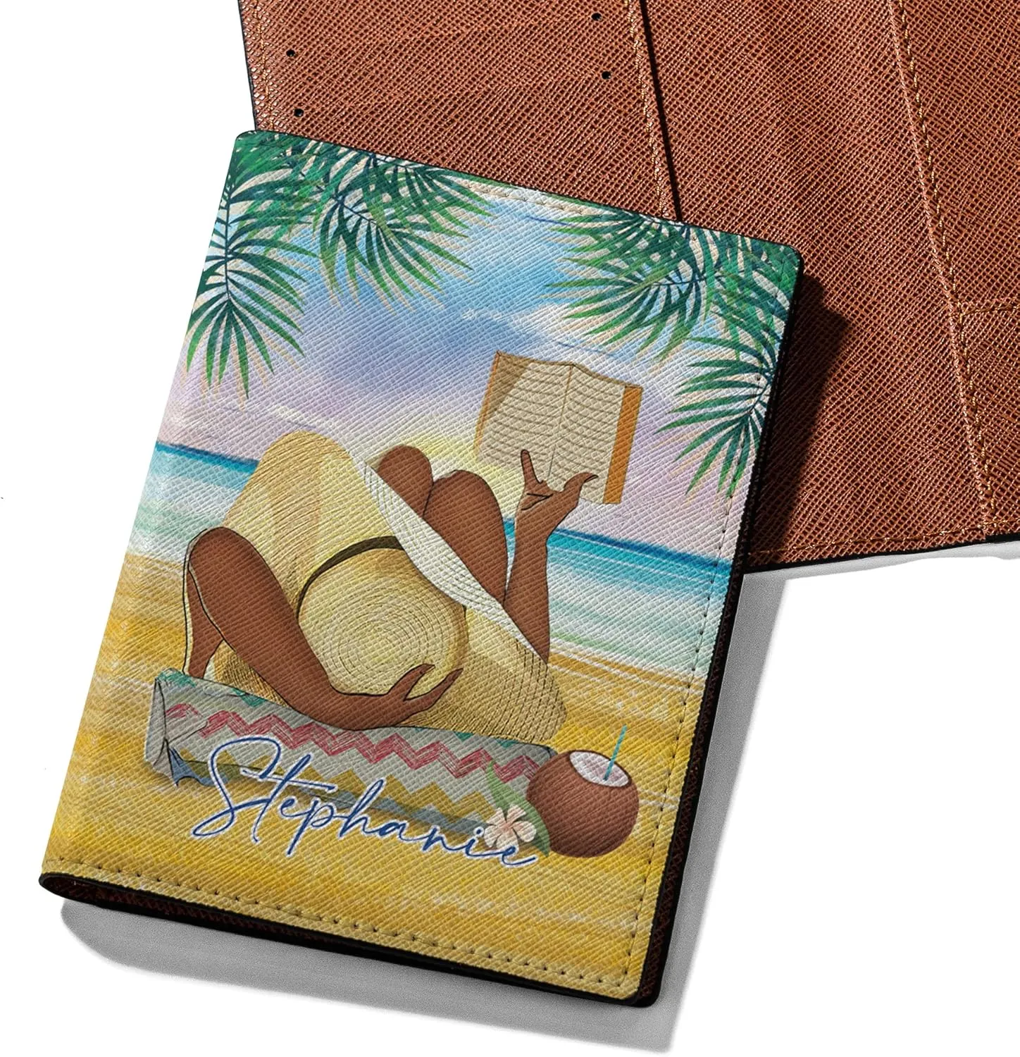 Personalized Name Beach Leather Passport Wallet Fun Unique Gift for Traveler Custom Travel Accessory Passport Holder Gift for Girl Traveling Lover 20