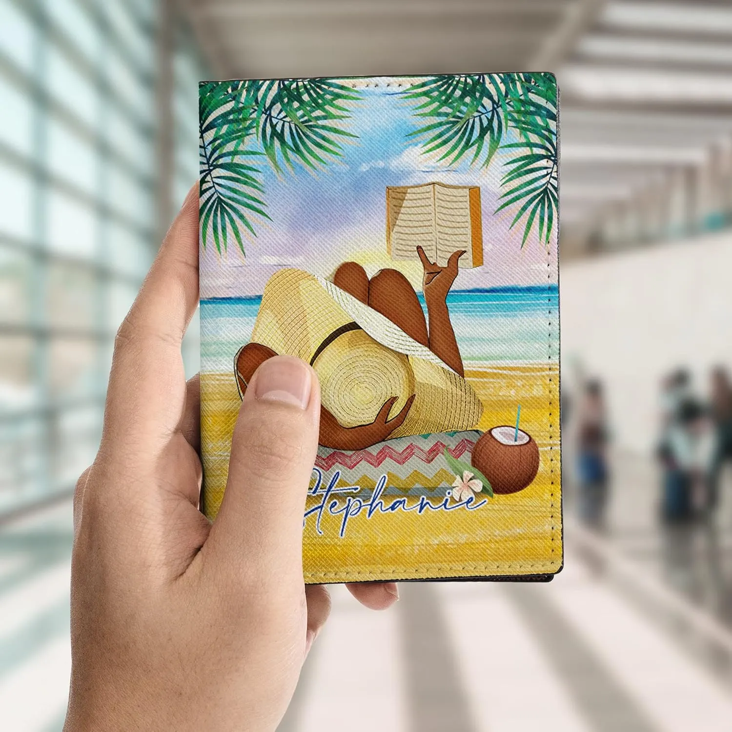 Personalized Name Beach Leather Passport Wallet Fun Unique Gift for Traveler Custom Travel Accessory Passport Holder Gift for Girl Traveling Lover 20