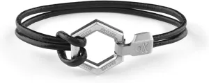 Philipp Plein Hexagon Men's Bracelet Leather Cord Stainless Steel, 21, Leather