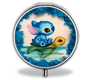 Pill Box - Portable Round Metal Silver Pills Pill Case, Compact 3 Space. Personalized Customized Pattern Design Pill Boxes, Pill Cases for Pills/Travel/Pocket/Purse. (Cartoon Rabbit and Turtle)