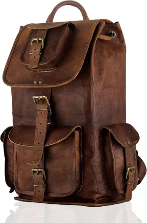 PLW 16" Inch Brown Leather Backpack | Handmade Vintage Laptop Rucksack for Men & Women | Adjustable Camping Travel Bag