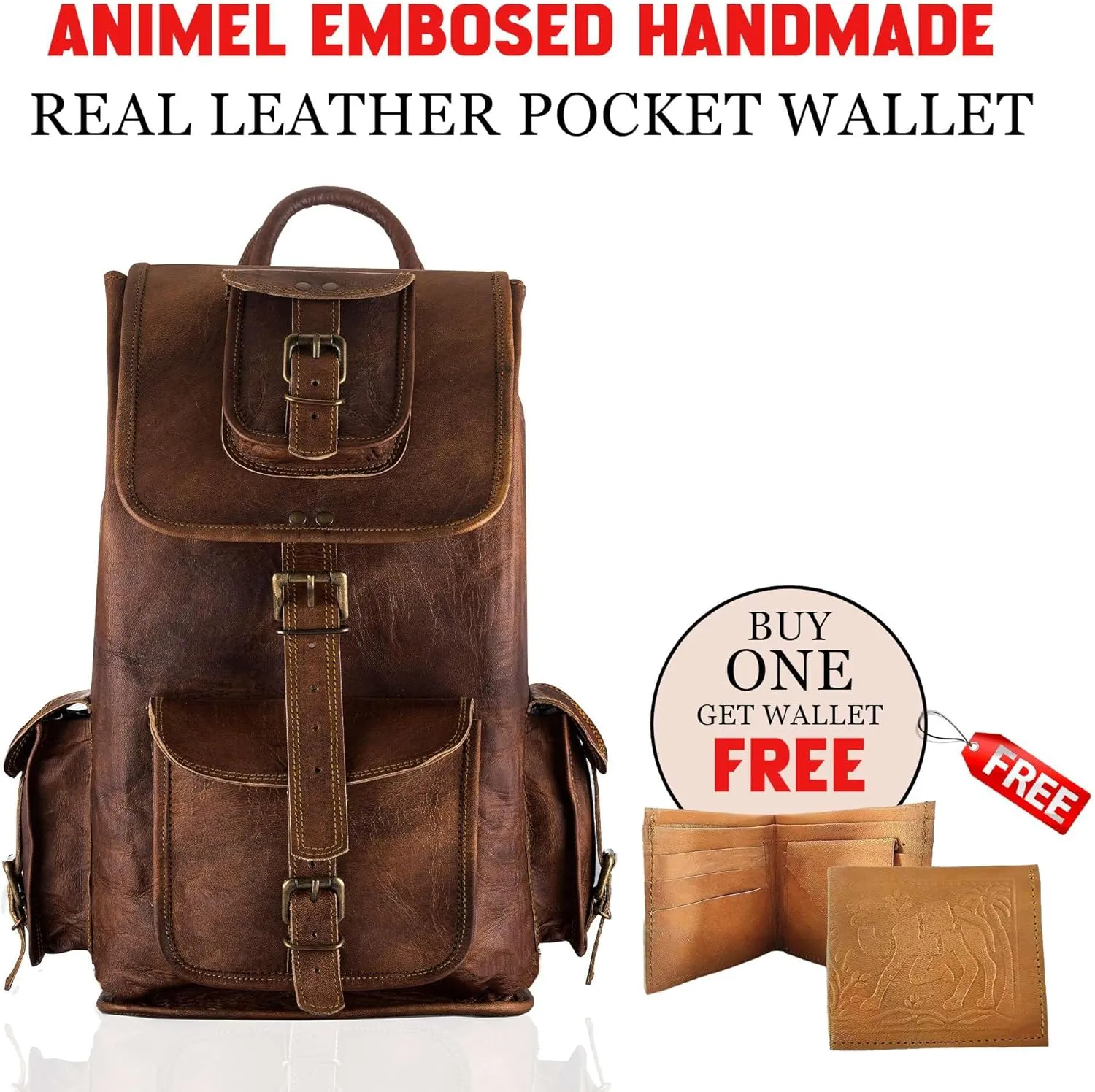 PLW 16" Inch Brown Leather Backpack | Handmade Vintage Laptop Rucksack for Men & Women | Adjustable Camping Travel Bag