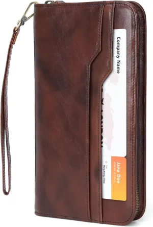 Polare Full Grain Leather Family Travel Passport Wallet and Documents Organizer RFID Blocking Case Holder Fits 6 Passports for Men and Women