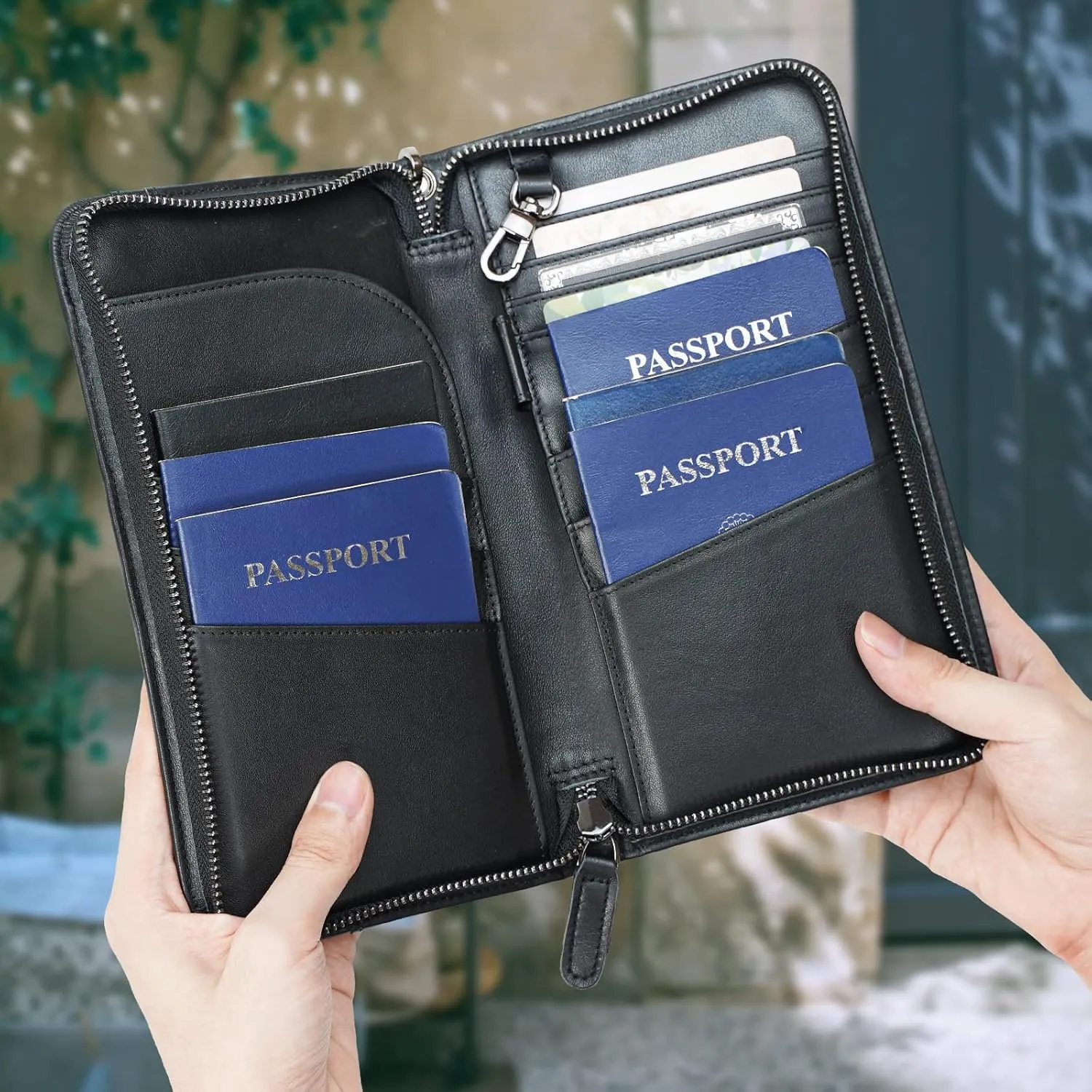 Polare Full Grain Leather Family Travel Passport Wallet and Documents Organizer RFID Blocking Case Holder Fits 6 Passports for Men and Women