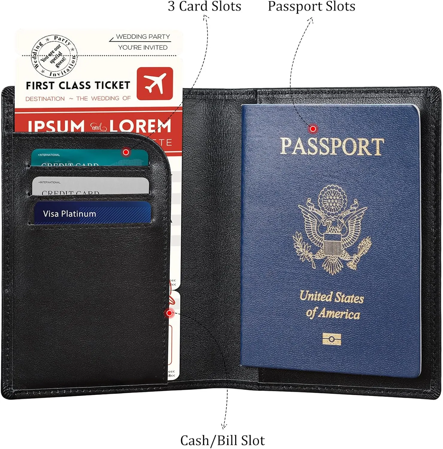 Polare Slim RFID Blocking Leather Passport Holder Travel Bifold Wallet For Men (Black with AirTag Holder)
