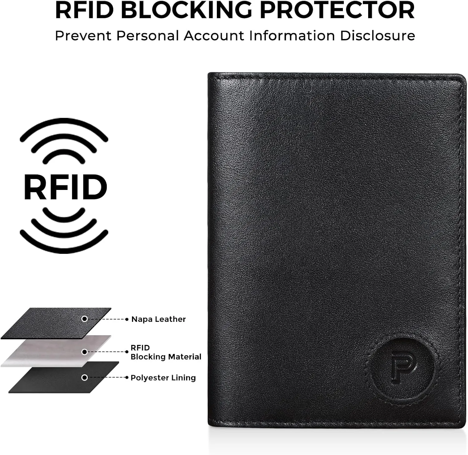 Polare Slim RFID Blocking Leather Passport Holder Travel Bifold Wallet For Men (Black with AirTag Holder)