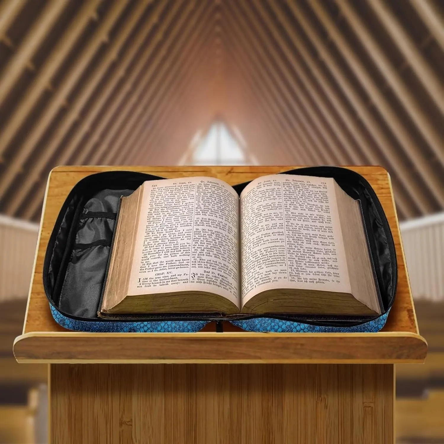 Polyester Bible Cover-Large Bible Cases for Women-Bible Bag Bible Book Cover with Shoulder Strap Zippered Pocket