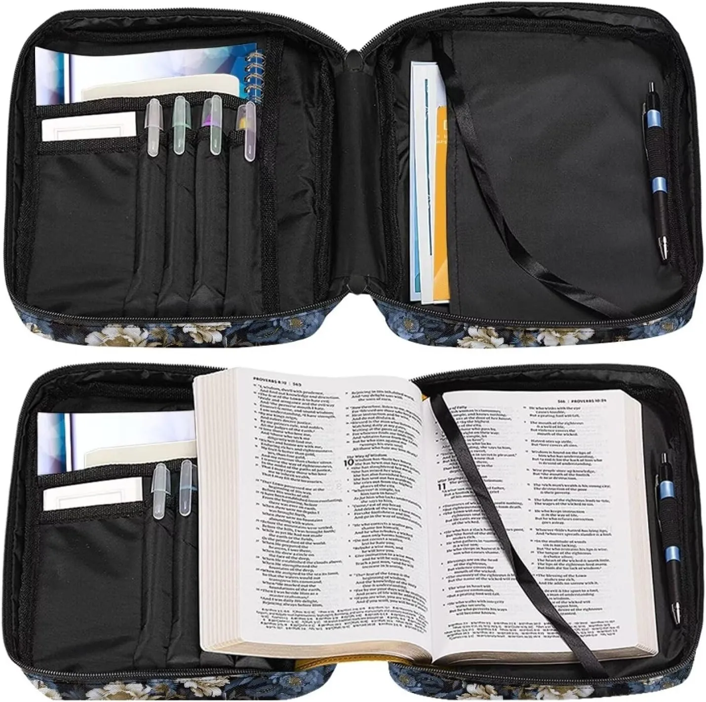 Polyester Bible Cover-Large Bible Cases for Women-Bible Bag Bible Book Cover with Shoulder Strap Zippered Pocket