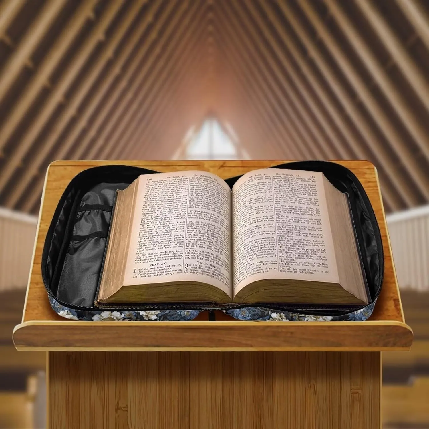 Polyester Bible Cover-Large Bible Cases for Women-Bible Bag Bible Book Cover with Shoulder Strap Zippered Pocket