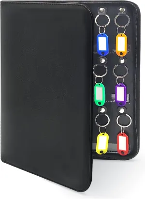 Portable Zippered Key Organizer,Leather Key Case with 36 Key Hooks and Tags Key Storage, Portable Manager,Landlord Key Binder,Zipper Key Organizers for Estate Sales,Hotel Executives,Car Rental Key Box