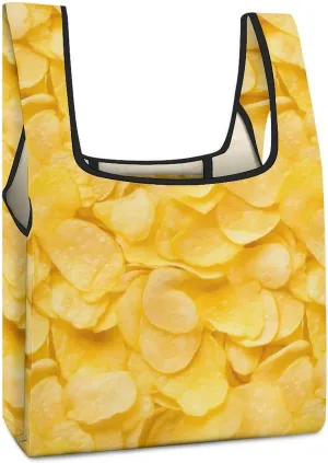 Potato Chips Novelty Reusable Grocery Bag Fold-able Shopping Bags Washable Tote Lightweight Storage Pouch with Handle