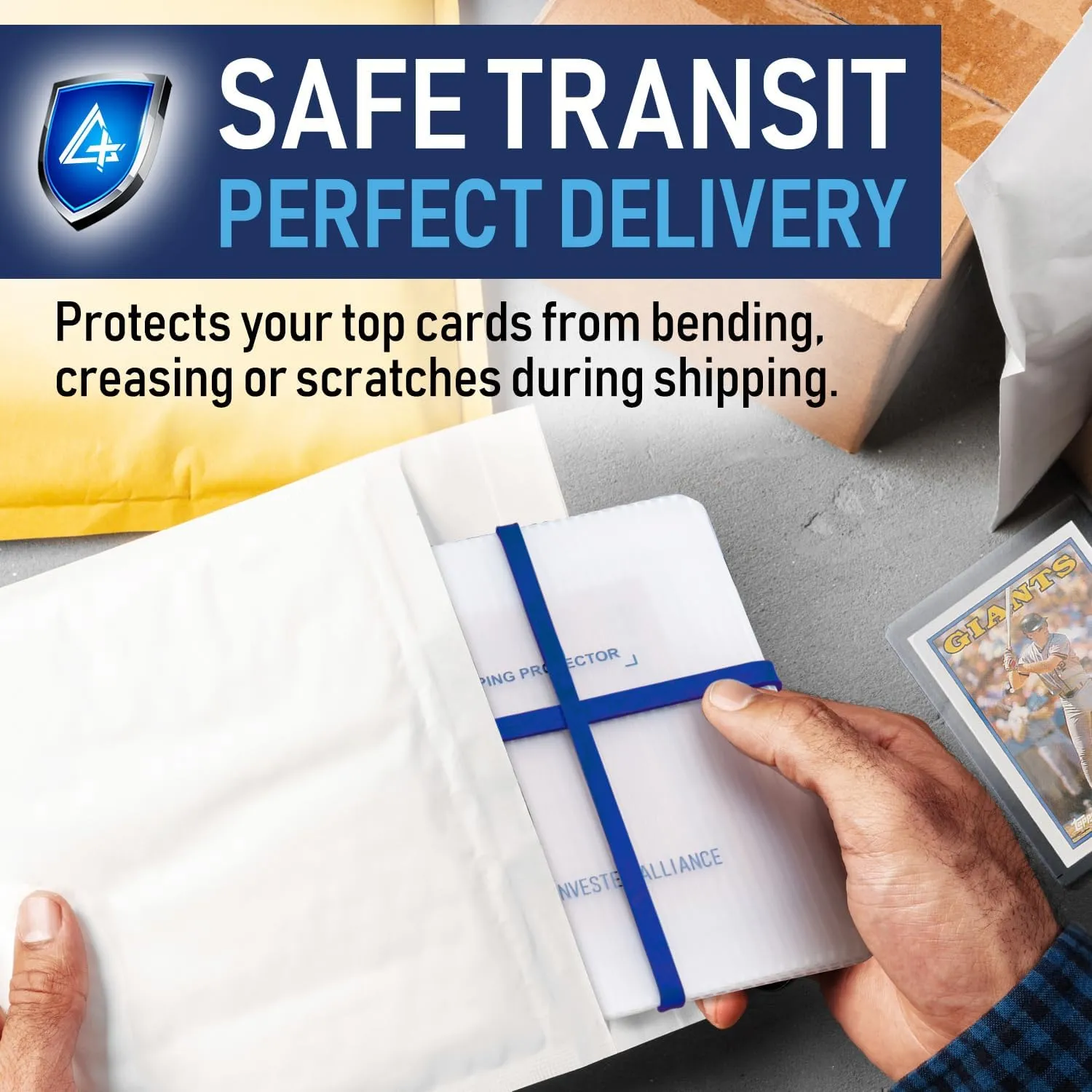Premium Bundle Trading Card Shipping Protector with Rubber Bands | Graded Cards Protectors, Sports Trading Card Shipping Supplies Packaging, TCG Baseball Cards Shippings Shield.