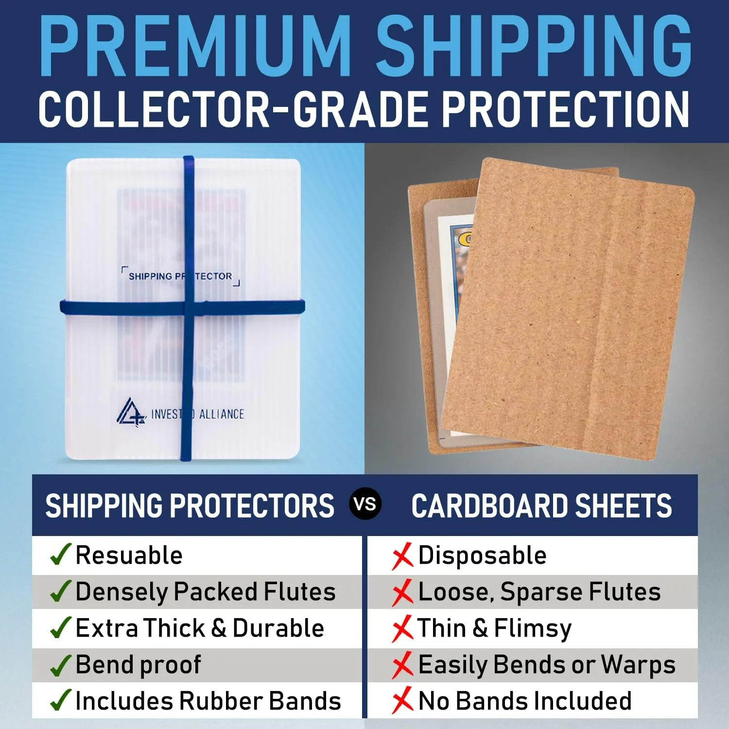 Premium Bundle Trading Card Shipping Protector with Rubber Bands | Graded Cards Protectors, Sports Trading Card Shipping Supplies Packaging, TCG Baseball Cards Shippings Shield.