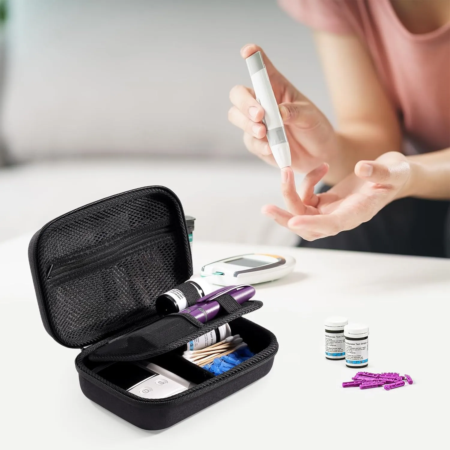 ProCase Diabetic Supplies Hard Travel Case, Diabetes Storage Bag for Glucose Meter, Insulin Pen, Blood Sugar Test Strips, Syringe, Needles and More Kits, Diabetic Care Kits Organizer Holder -Black