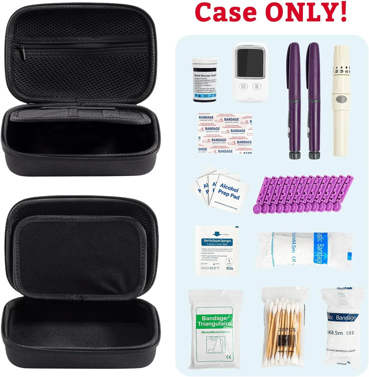 ProCase Diabetic Supplies Hard Travel Case, Diabetes Storage Bag for Glucose Meter, Insulin Pen, Blood Sugar Test Strips, Syringe, Needles and More Kits, Diabetic Care Kits Organizer Holder -Black